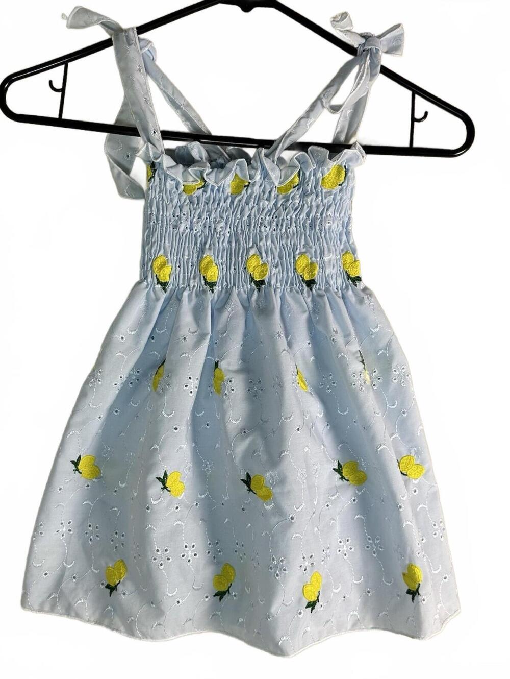 Russomar Made In Italy Girls Dress Lemon Print Smocked Summer Garden Party Sz T4